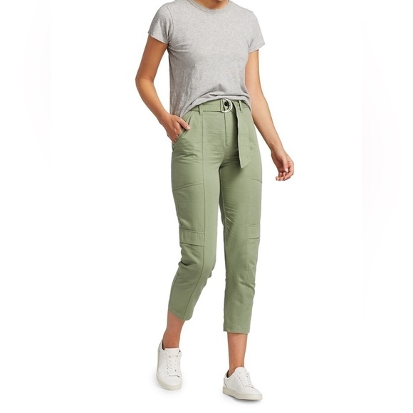 J Brand New Size 31 Athena High Rise Surplus Cotton Linen Pants Veiled Green - Picture 1 of 9